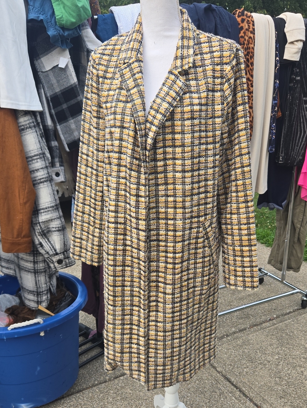 Melloday...Womens Yellow Plaid Bouclé Coat